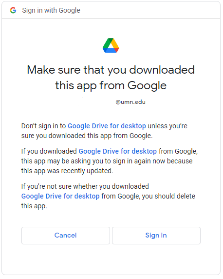 Warning box asking to make sure you downloaded the app from Google