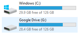 Windows Drive Mappings showing G: drive