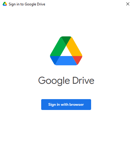 Google Drive box with sign in with browser button