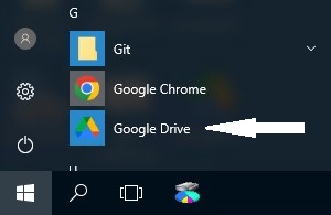 Google Drive shortcut on the Windows Start Menu