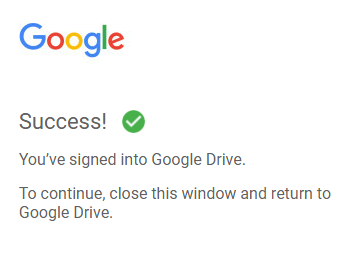 Google Drive showing you've successfully signed in