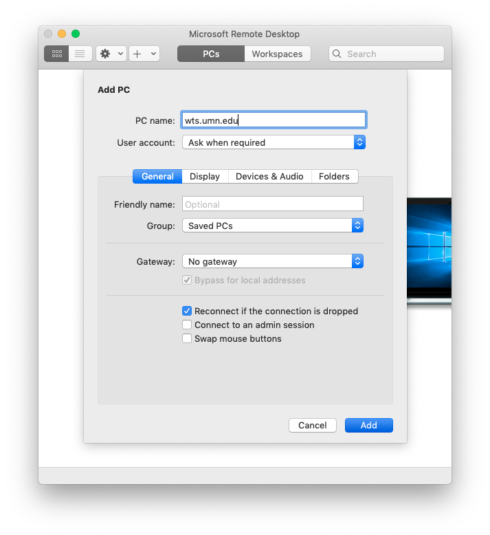 OS X Remote Desktop V10 Enter Hostname