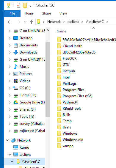 Image showing File Explorer browsed to tsclient